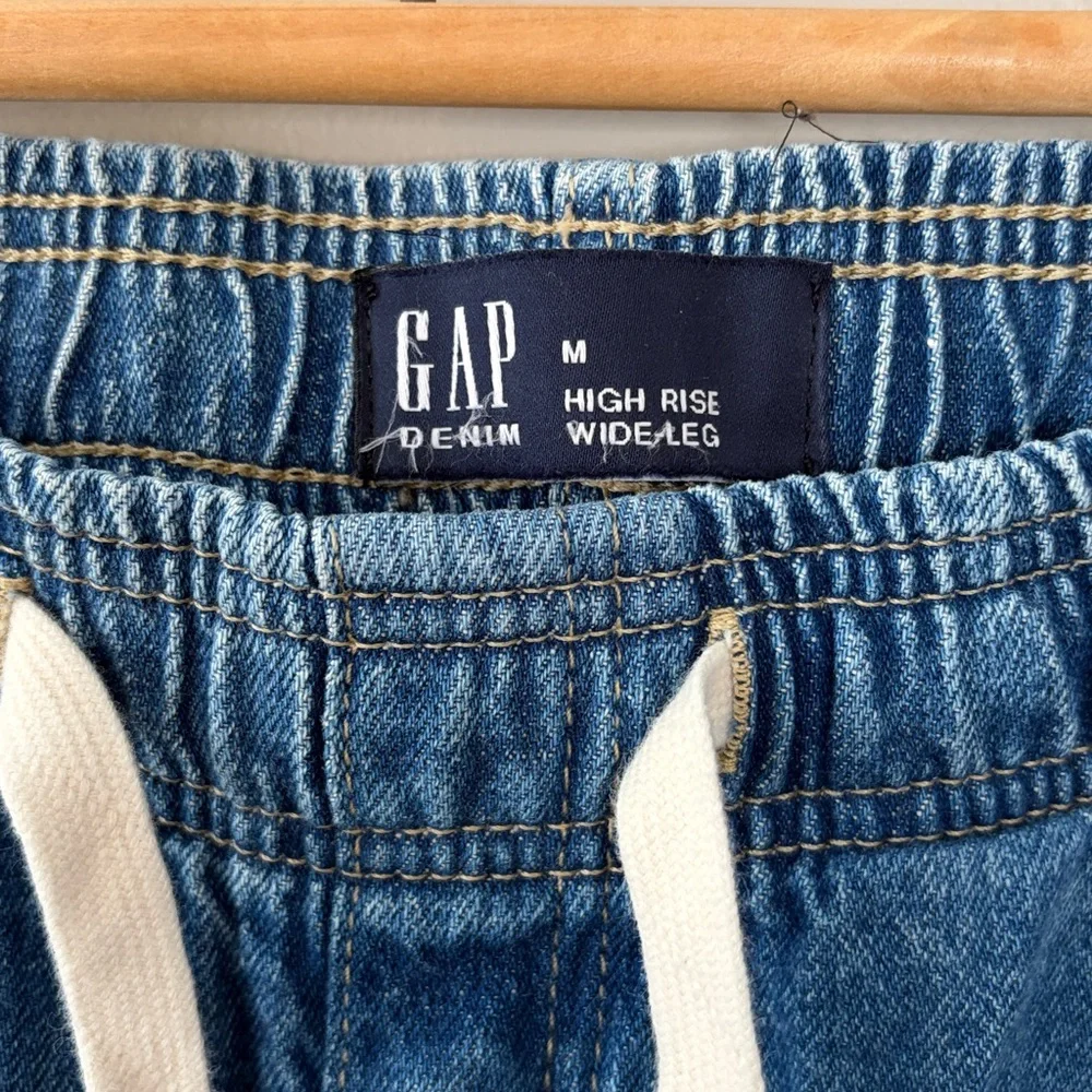 GAP Wide Leg Cargo Jeans High Rise Medium Blue Wash Size‎ Medium